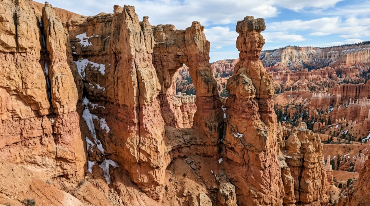 Fraturas, gelo, dissolução química e erosão transformam paredões em fins, janelas e hoodoos