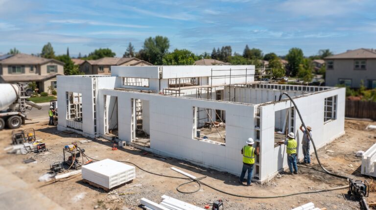 Sistema construtivo modular com painéis e perfis de PVC preenchidos com concreto