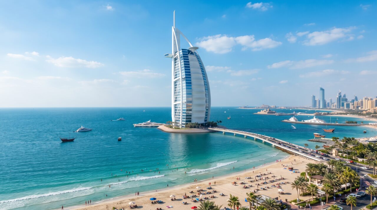 A engenharia e a estrutura de luxo do Burj Al Arab em Dubai.