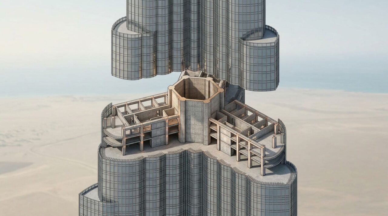 Núcleo hexagonal e três alas distribuem os esforços estruturais da torre