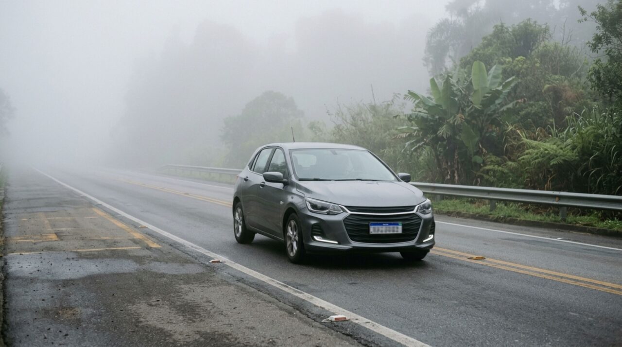 Condutor dirige sob neblina com o farol automático ligado e só percebe na estrada que o sistema manteve apenas as luzes diurnas acesas