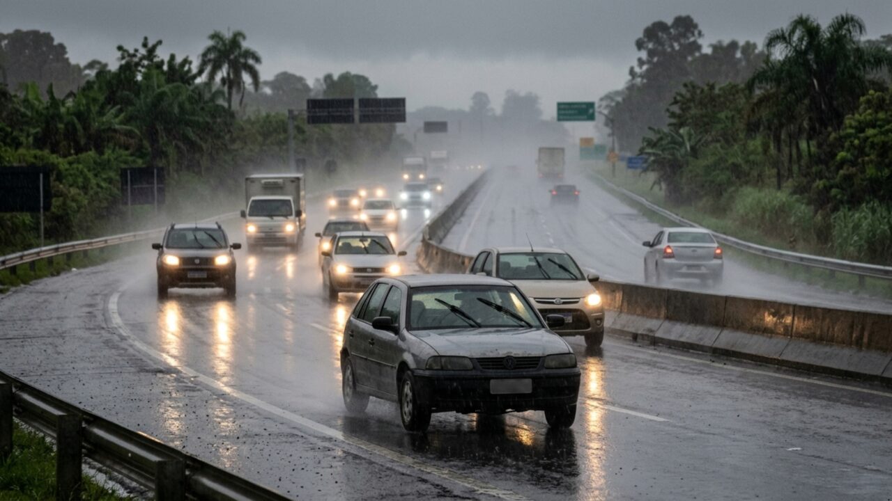 Condutor liga o limpador de para-brisa em chuva forte na rodovia, esquece o farol baixo e acaba flagrado pela fiscalização