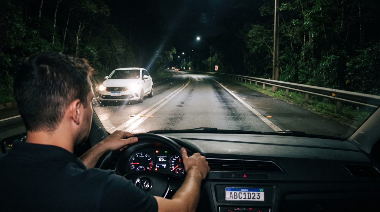 O que significa quando um motorista vindo na direção contrária pisca o farol alto para você na rodovia?