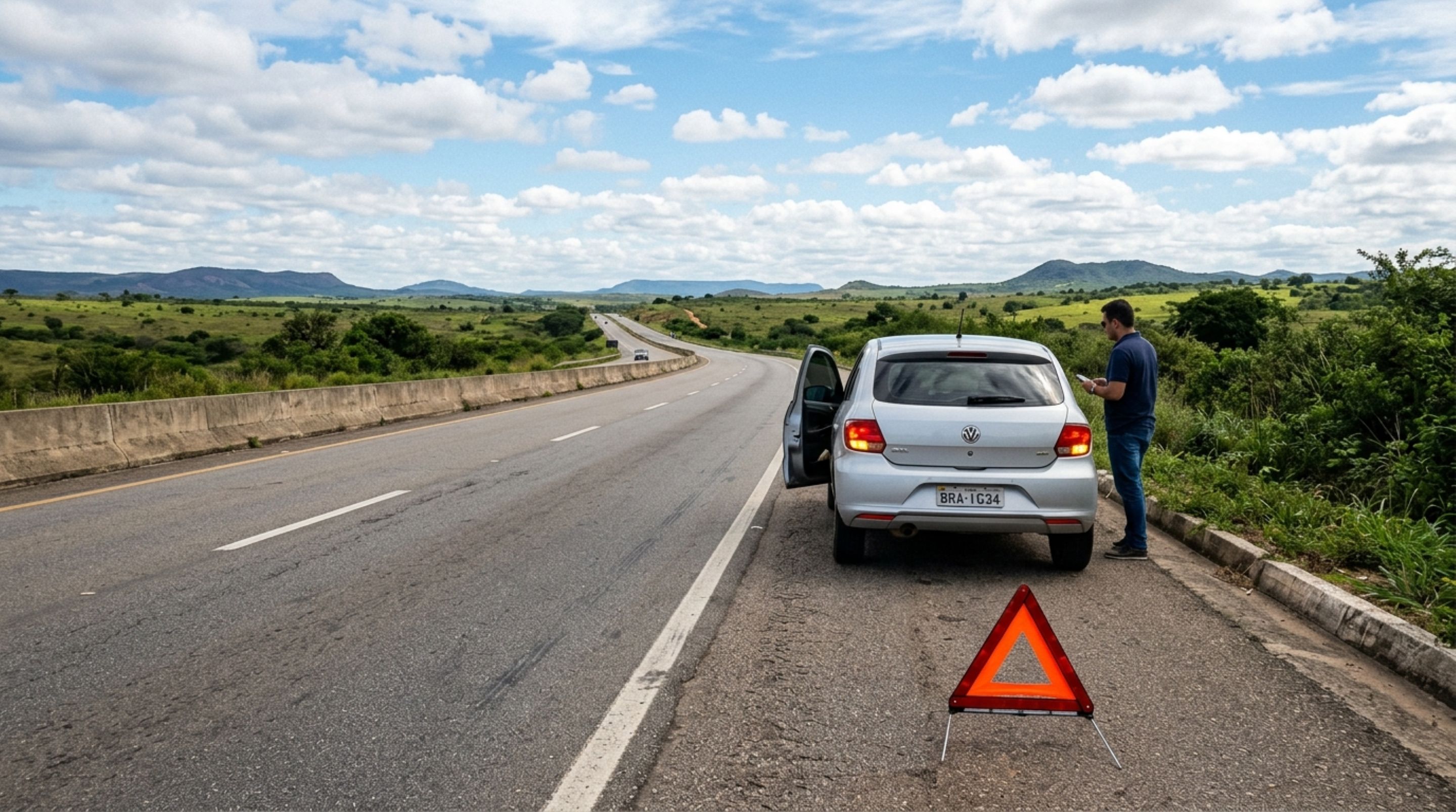 Condutor percebe que o combustível acabou, consegue levar o carro ao acostamento e descobre por que sair da pista não elimina a responsabilidade pela pane seca - Foto