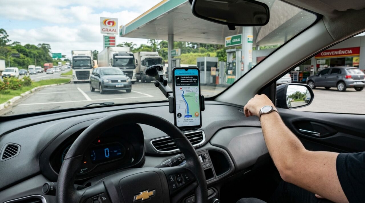 Motorista perde a saída indicada pelo GPS, para no acostamento para recalcular a rota e descobre que a dúvida sobre o caminho não transforma o local em estacionamento