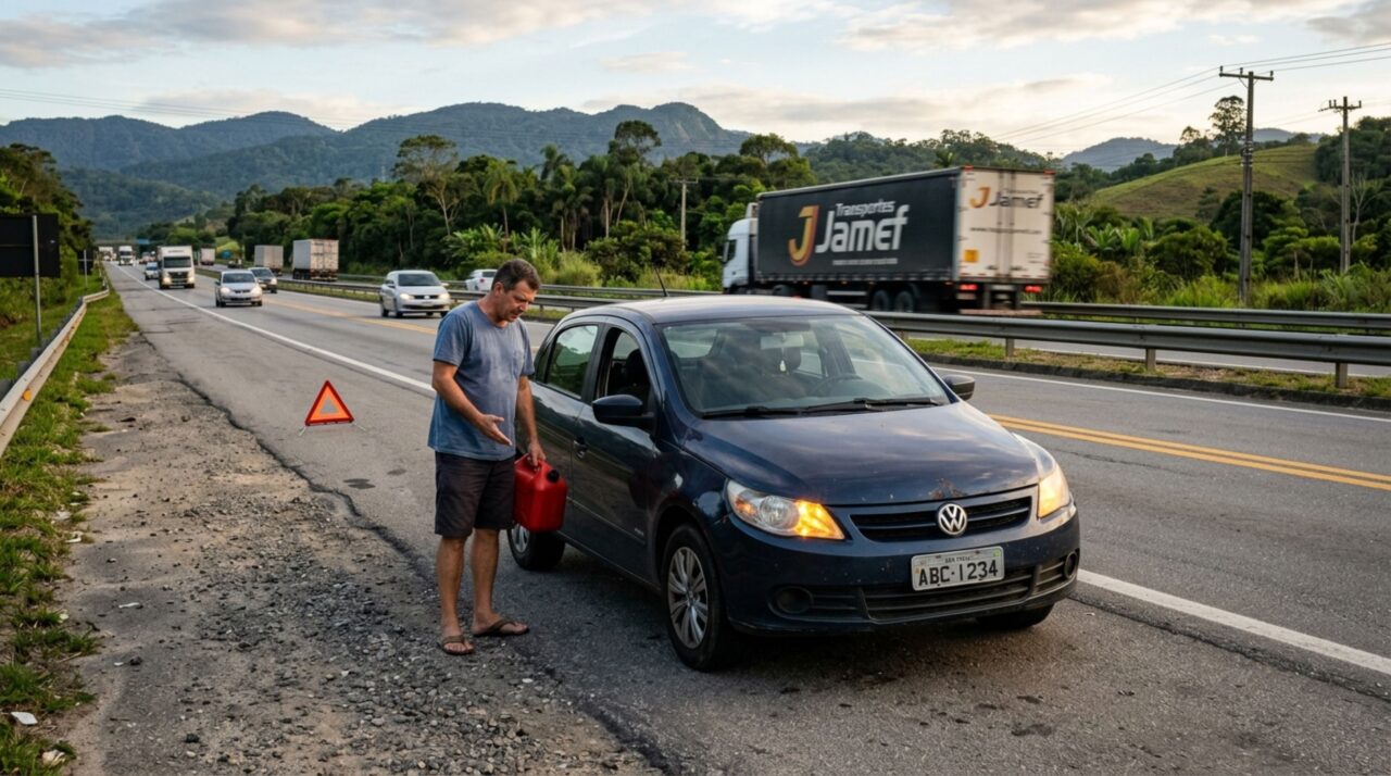 Condutor percebe que o combustível acabou, consegue levar o carro ao acostamento e descobre por que sair da pista não elimina a responsabilidade pela pane seca