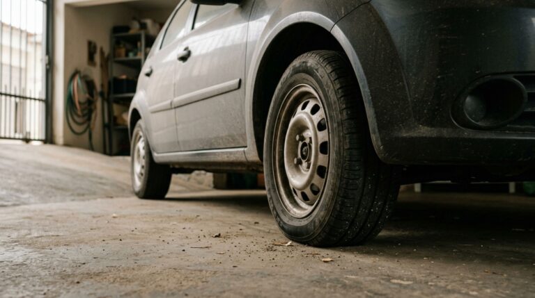 Pneus submetidos ao peso do carro durante semanas podem desenvolver achatamentos temporários na região de contato com o solo