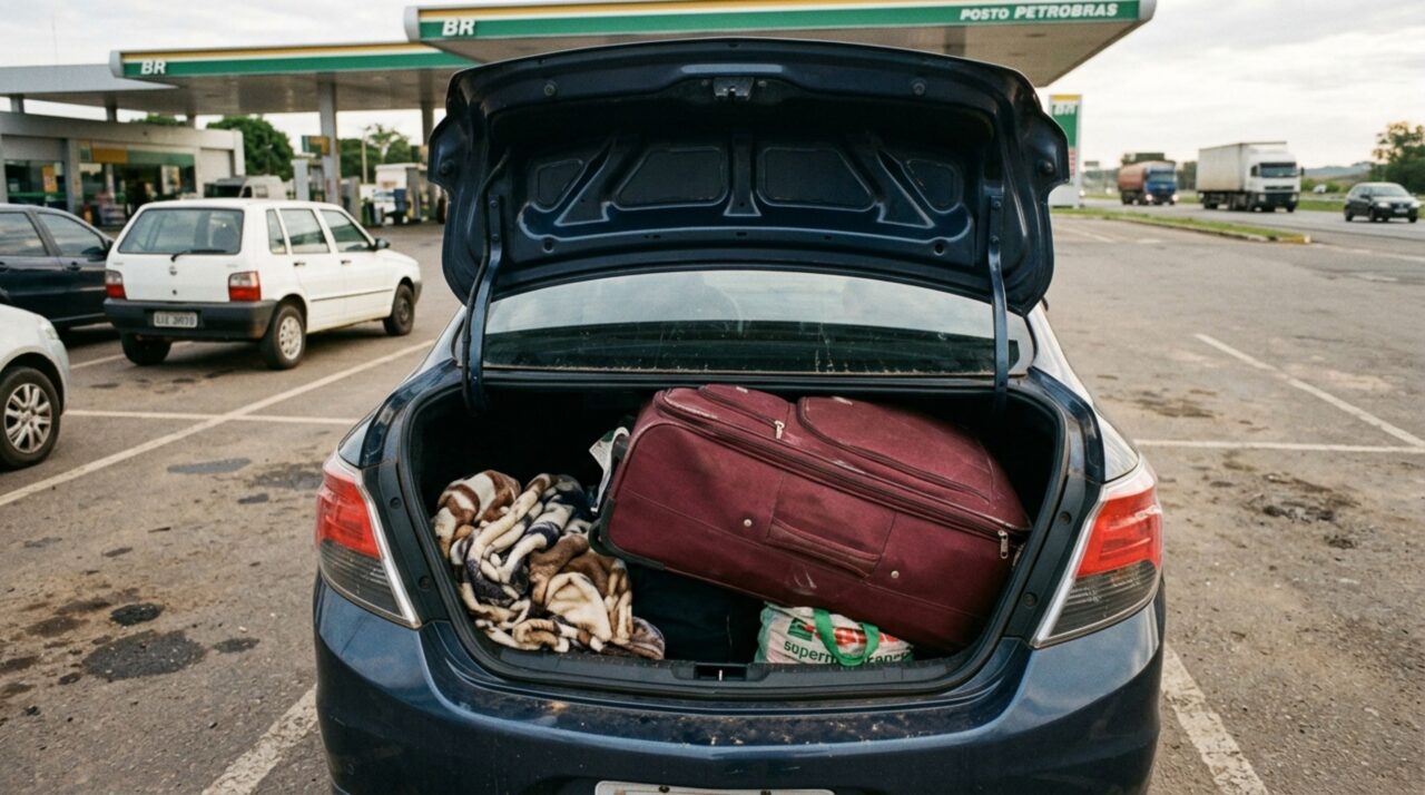 Família para no acostamento para reorganizar malas que estavam soltas, percebe o risco dentro do carro e descobre por que a bagagem deveria ter sido conferida antes da viagem