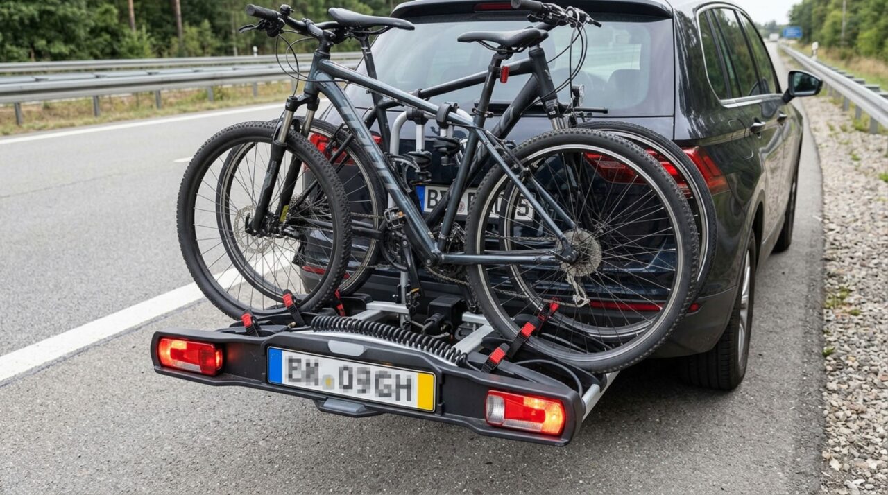 Quando bicicletas ocultam placa ou iluminação, o conjunto pode exigir sinalização complementar e segunda identificação regulamentar