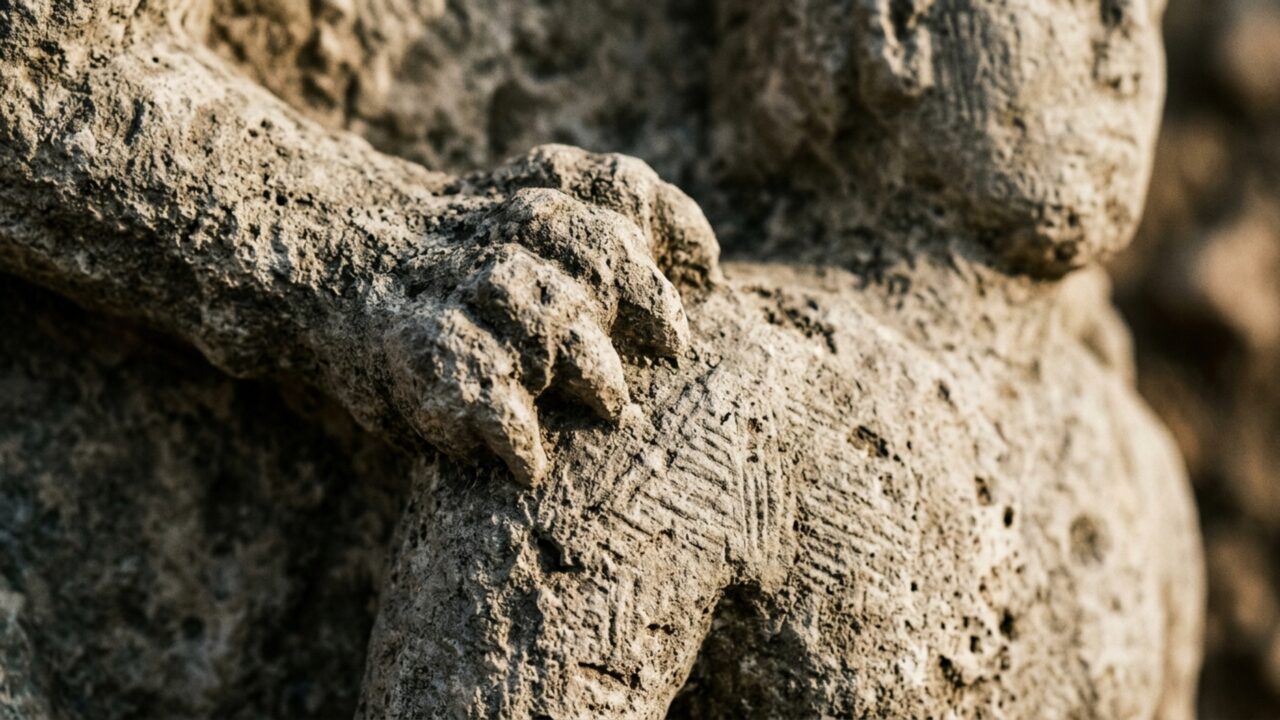 Uma figura humana aparece montada sobre um leopardo em uma escultura de 11 mil anos que arqueólogos dizem nunca ter visto igual