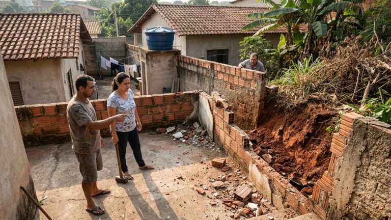 Casal começa a retirar uma mureta para ampliar o quintal e o vizinho exige que a obra pare quando a terra sob seu piso começa a aparecer