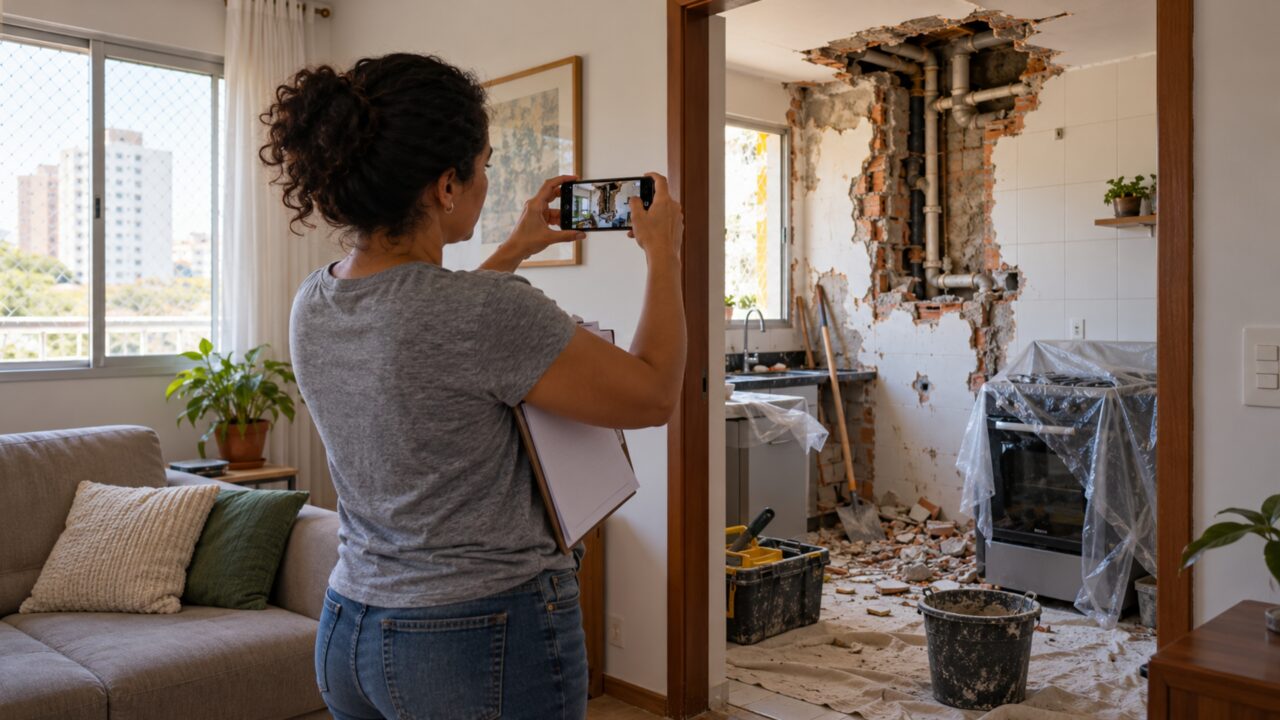 Casal passa semanas com a cozinha desmontada por uma obra urgente no imóvel alugado e só depois descobre que o tempo do reparo pode mudar o valor do aluguel