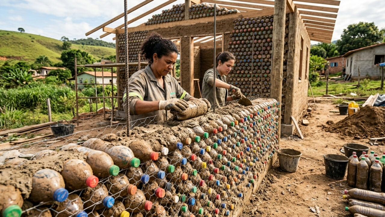 Casas estão sendo construídas com garrafas de PET cheias de terra: como conseguem construir paredes resistentes