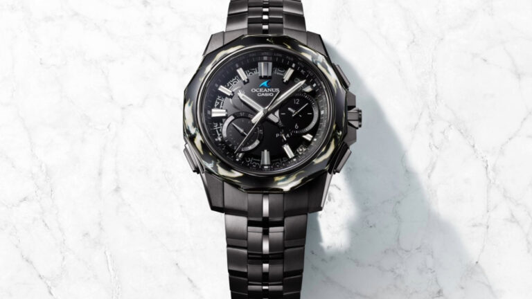 Casio inova com lançamento do relógio Oceanus Manta feito de titânio e cerâmica marmorizada com tecnologia solar de satélite