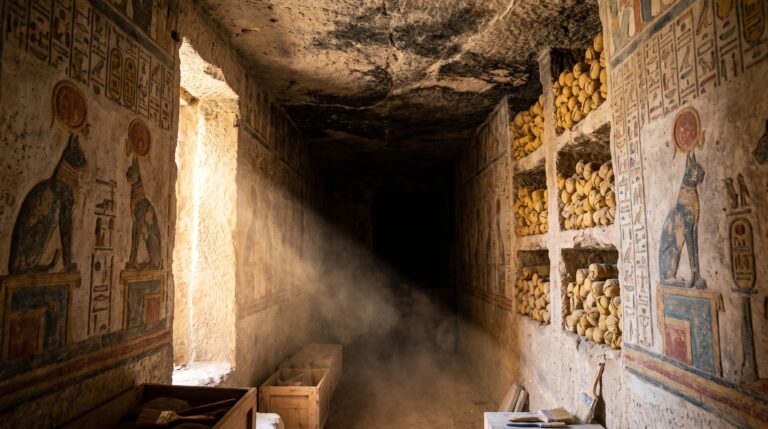 Uma tumba de 4 mil anos apareceu intacta em Saqqara e ainda guardava objetos de alabastro exatamente onde os rituais os deixaram