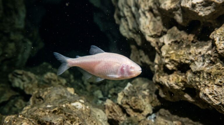 Peixe cavernícola Astyanax mexicanus apresenta olhos degenerados e pigmentação reduzida como adaptações à vida subterrânea