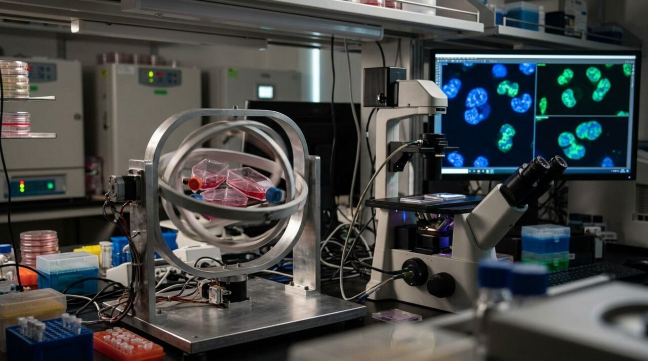 Pesquisadores utilizaram microgravidade simulada e microscopia de fluorescência para investigar a organização nuclear das células humanas
