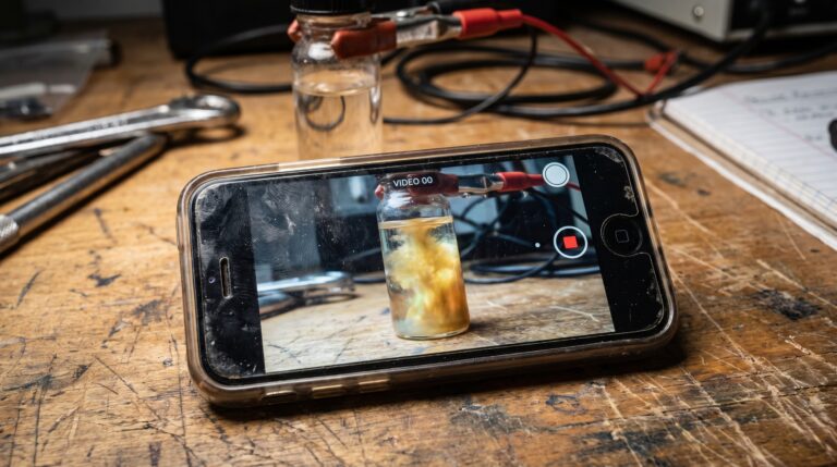 Uma câmera de iPhone acompanhou partículas nascendo dentro de um frasco e ajudou a resolver um problema que normalmente exige instrumentos especializados