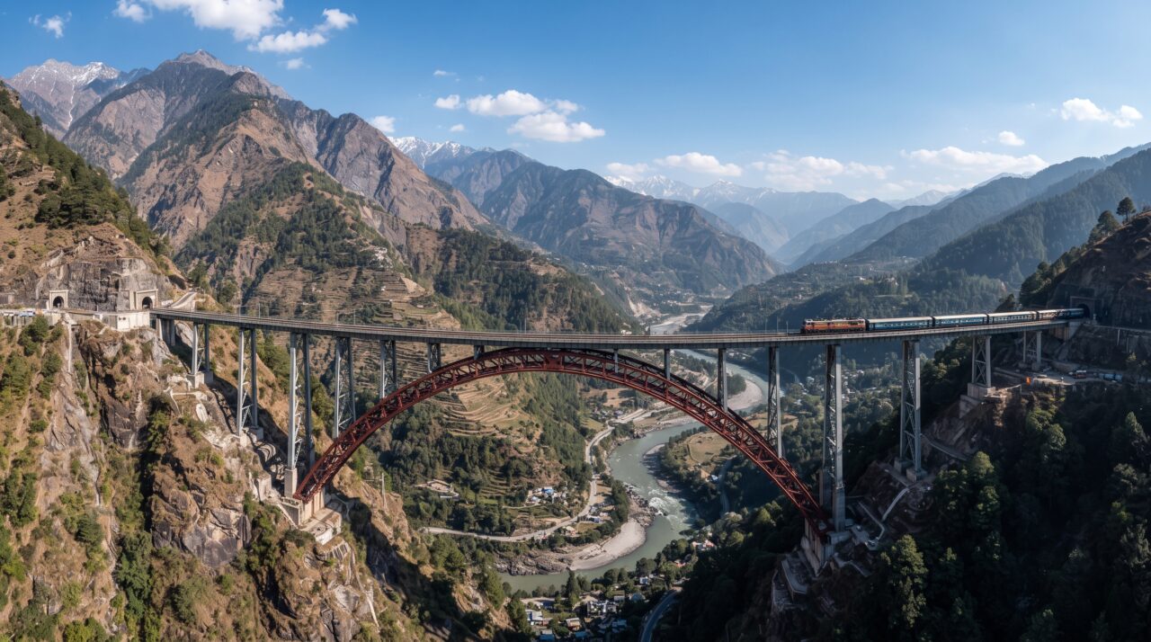 A história e os detalhes técnicos da ponte de Chenab na Índia.