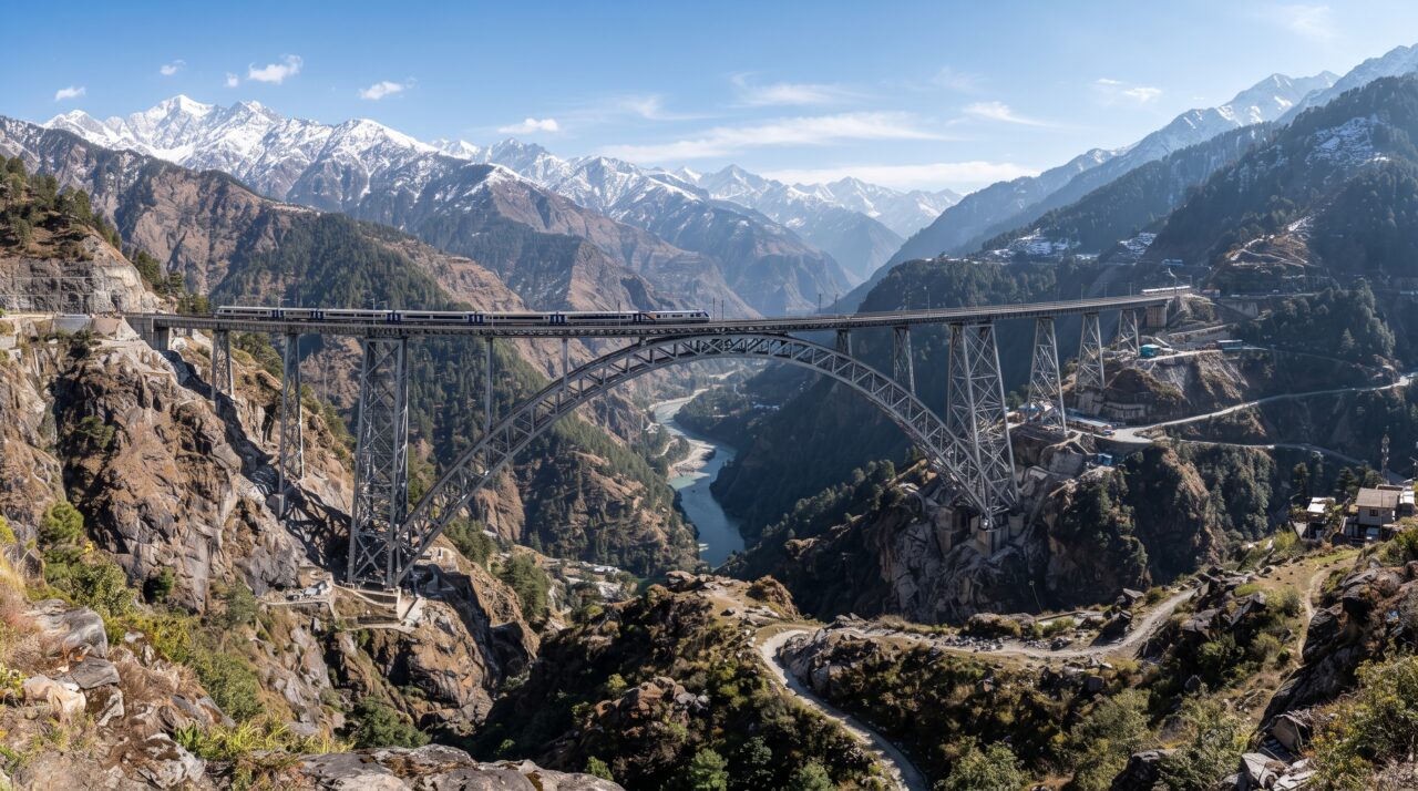 Erguendo-se a vertiginosos 359 metros acima das águas do rio, a ponte ferroviária mais alta do mundo supera a Torre Eiffel e desafia a gravidade no meio das montanhas do Himalaia