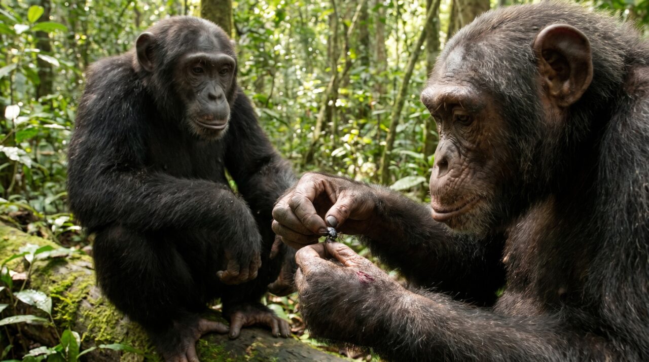 Chimpanzés aplicam insetos em ferimentos abertos, inclusive nos de outros indivíduos: comportamento foi registrado 76 vezes em 15 meses