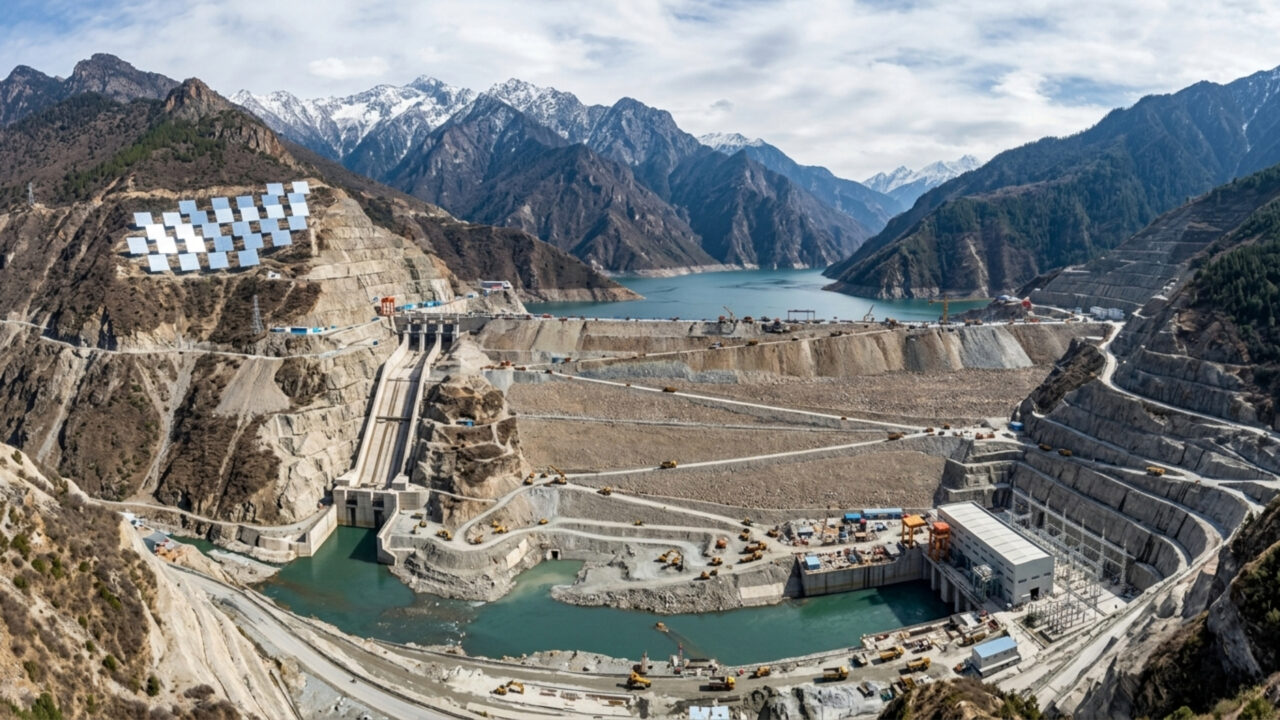 China usa 27 espelhos gigantes para descongelar o solo e construir uma mega barragem na montanha