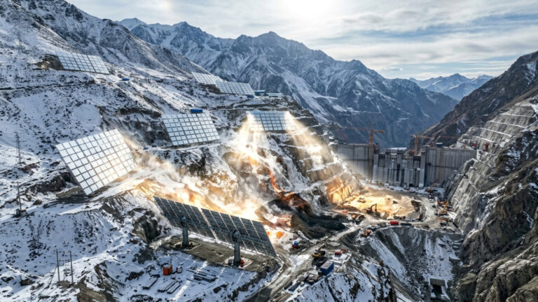 China usa 27 espelhos gigantes para descongelar o solo e construir uma mega barragem na montanha