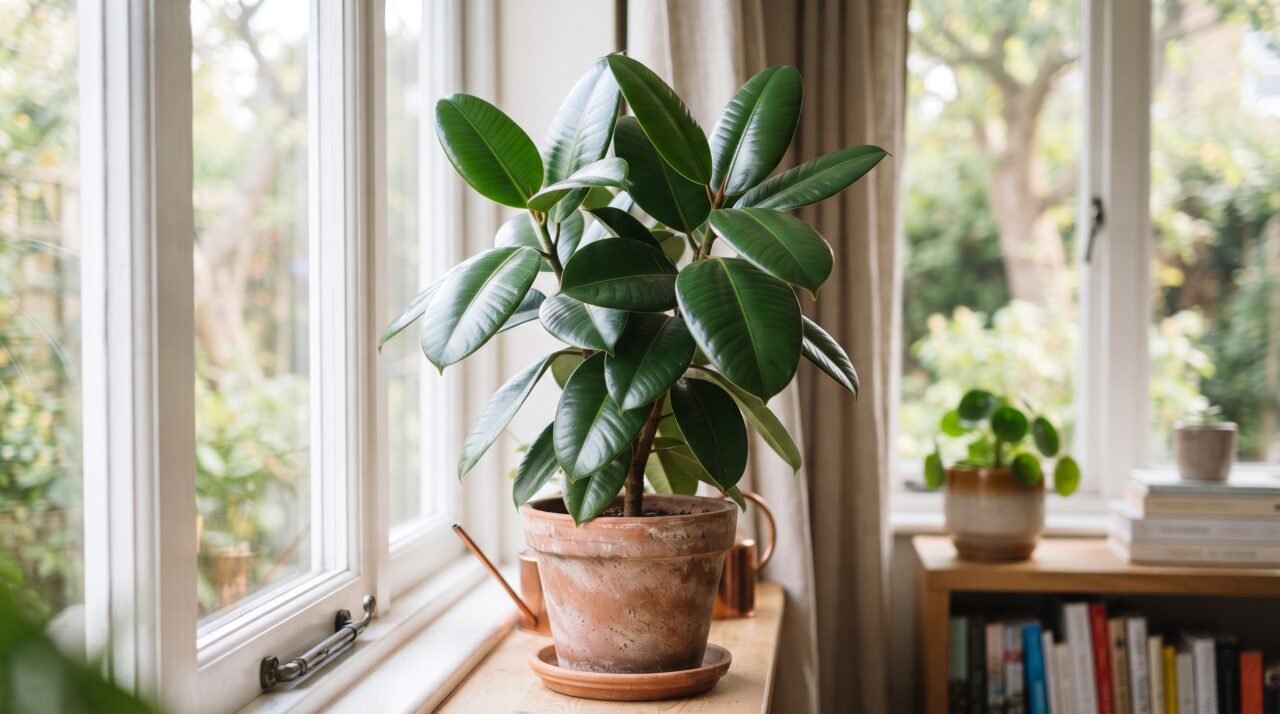 Ficus Elastica (Falsa-Seringueira): o truque de passar um pano úmido com uma gota de óleo de coco que remove o pó e deixa as folhas dessa árvore de interior brilhando como verniz