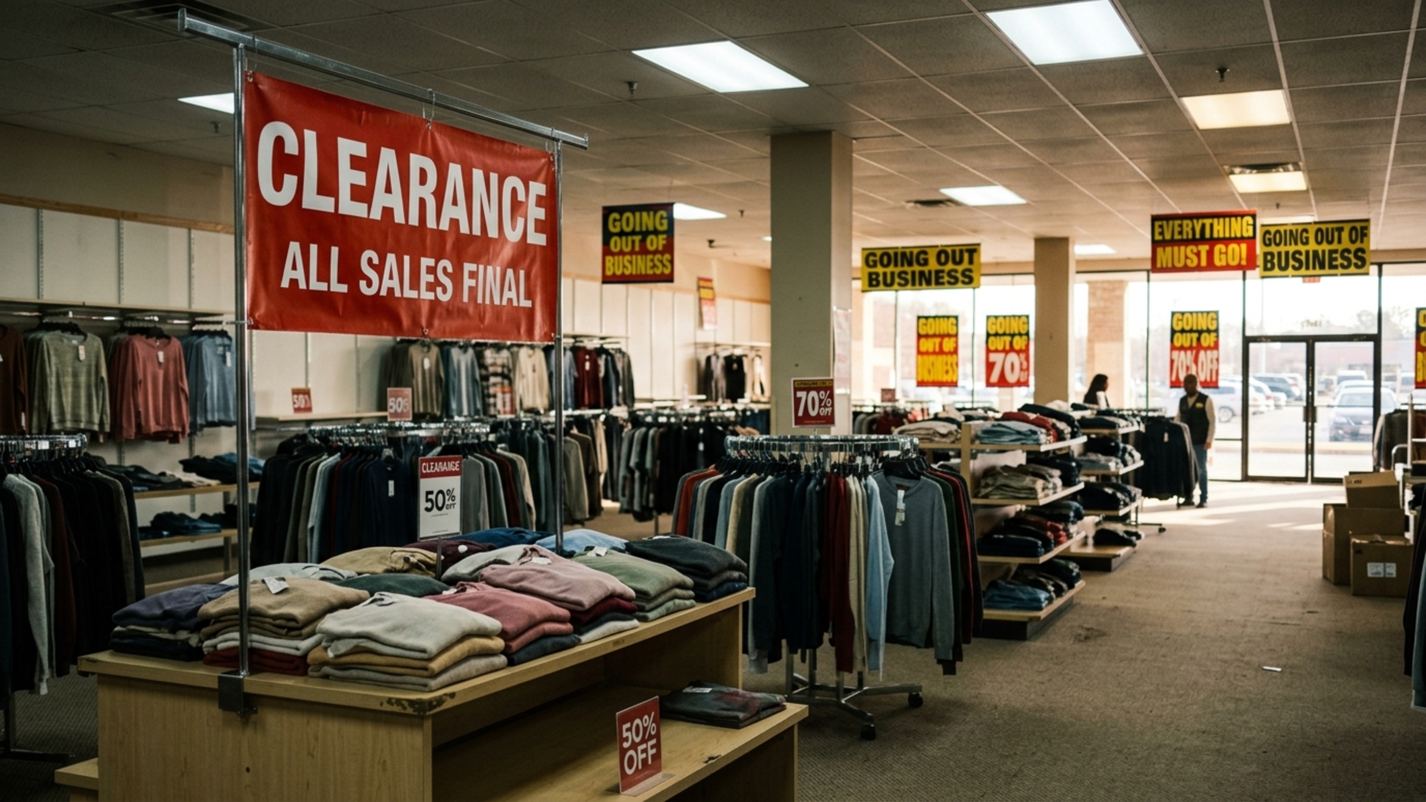 Depois de crescer para 344 lojas de roupas e descontos, rede entra em falência e começa fechando 74 unidades, porque aquisições recentes e dificuldades financeiras deixaram pontos pouco rentáveis dentro de uma estrutura que precisava encolher rapidamente
