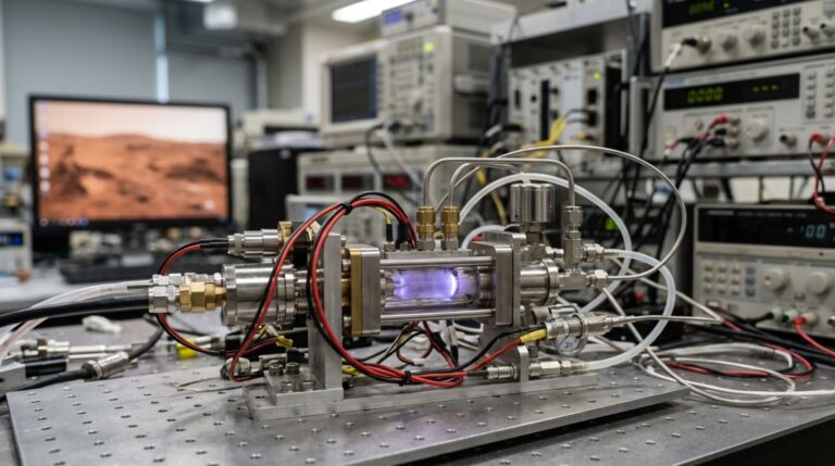 Um reator experimental de plasma frio desenvolvido no MIT investiga como decompor o dióxido de carbono para produzir oxigênio em futuras missões a Marte