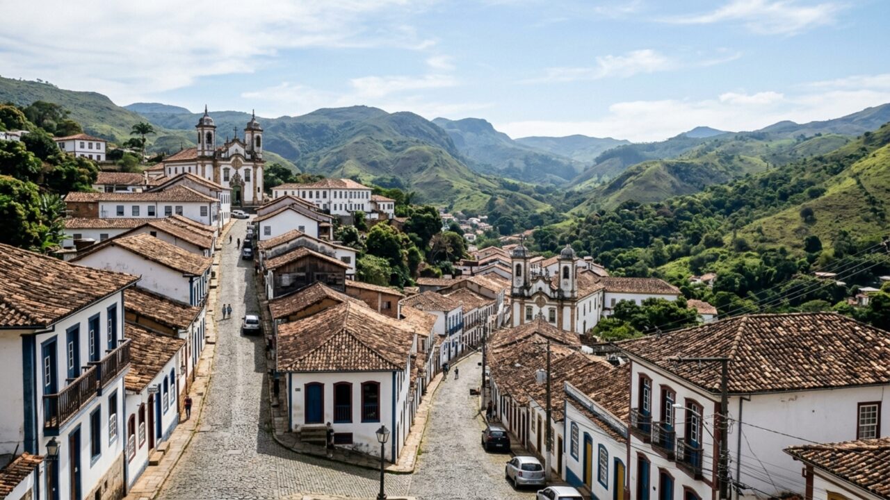 Uma antiga cidade mineradora ocupa encostas tão íngremes que algumas ruas parecem subir diretamente entre telhados, igrejas e casarões históricos