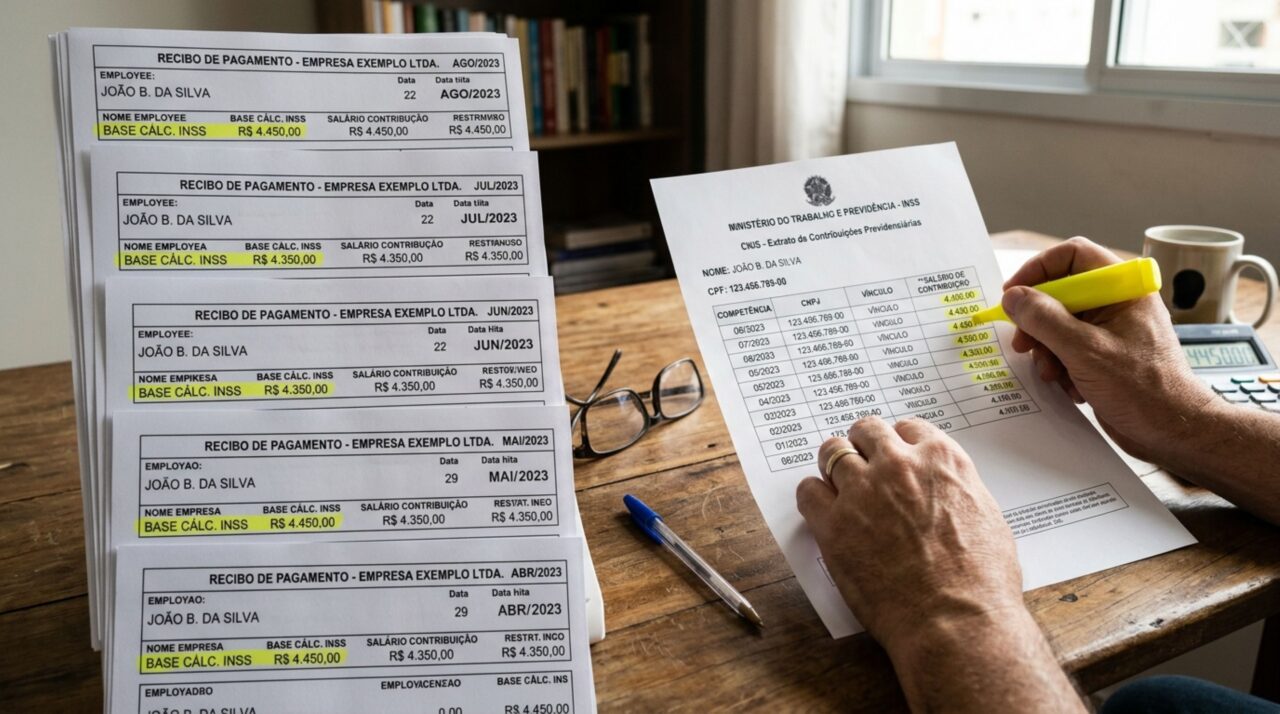 Trabalhador compara seus contracheques com o CNIS, encontra salários registrados abaixo do que recebia e descobre quais informações precisa corrigir antes de pedir a aposentadoria