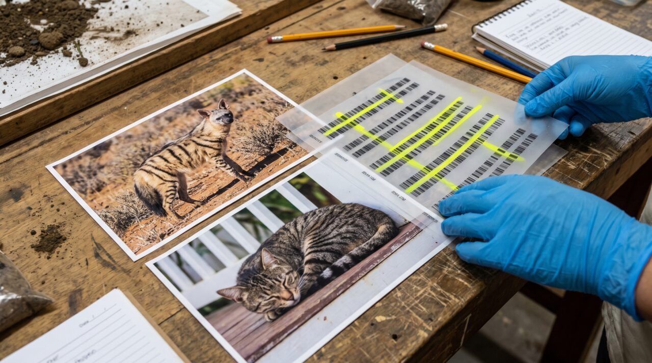 Um lobo-da-terra teve os cromossomos mapeados e o resultado aproximou esse parente das hienas de um animal inesperado: o gato doméstico
