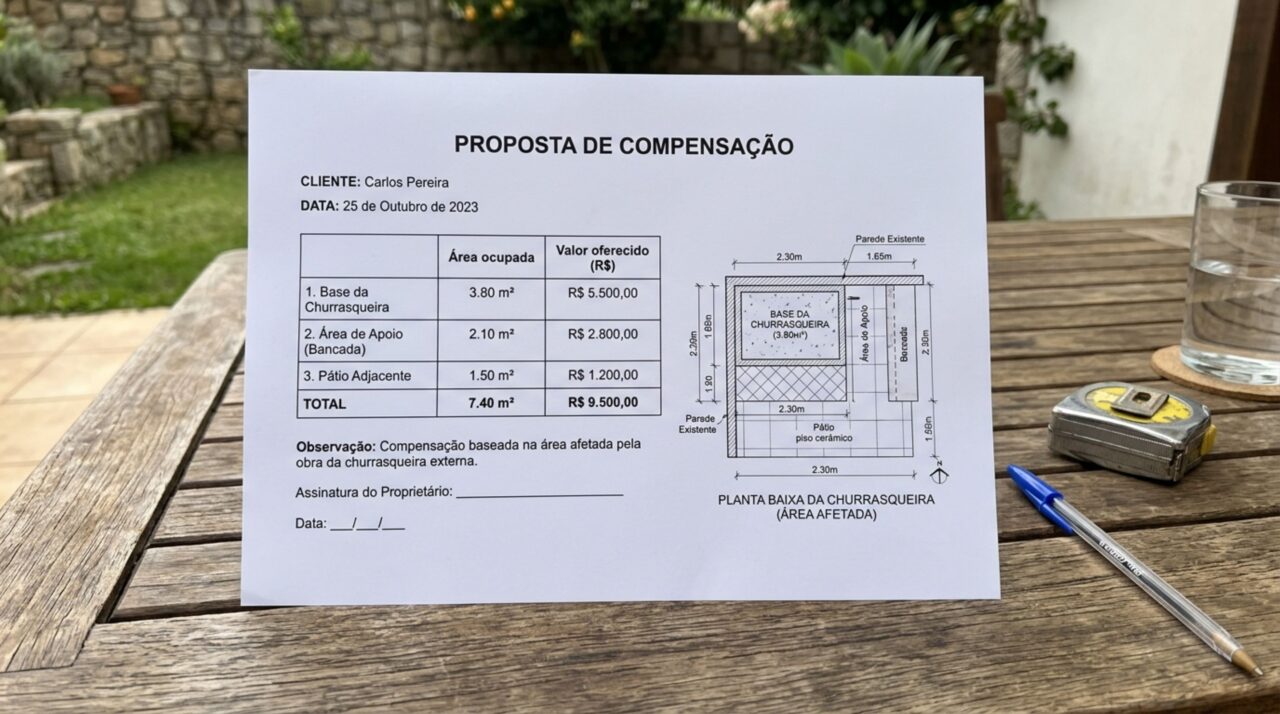 Morador encontra a base da churrasqueira do vizinho dentro de seu terreno, pede a retirada da estrutura e recebe a proposta de manter a obra em troca de uma compensação