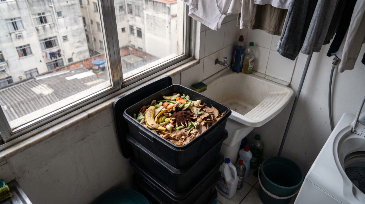 Uma família separa restos da cozinha por algumas semanas e descobre que a compostagem doméstica não exige uma propriedade rural