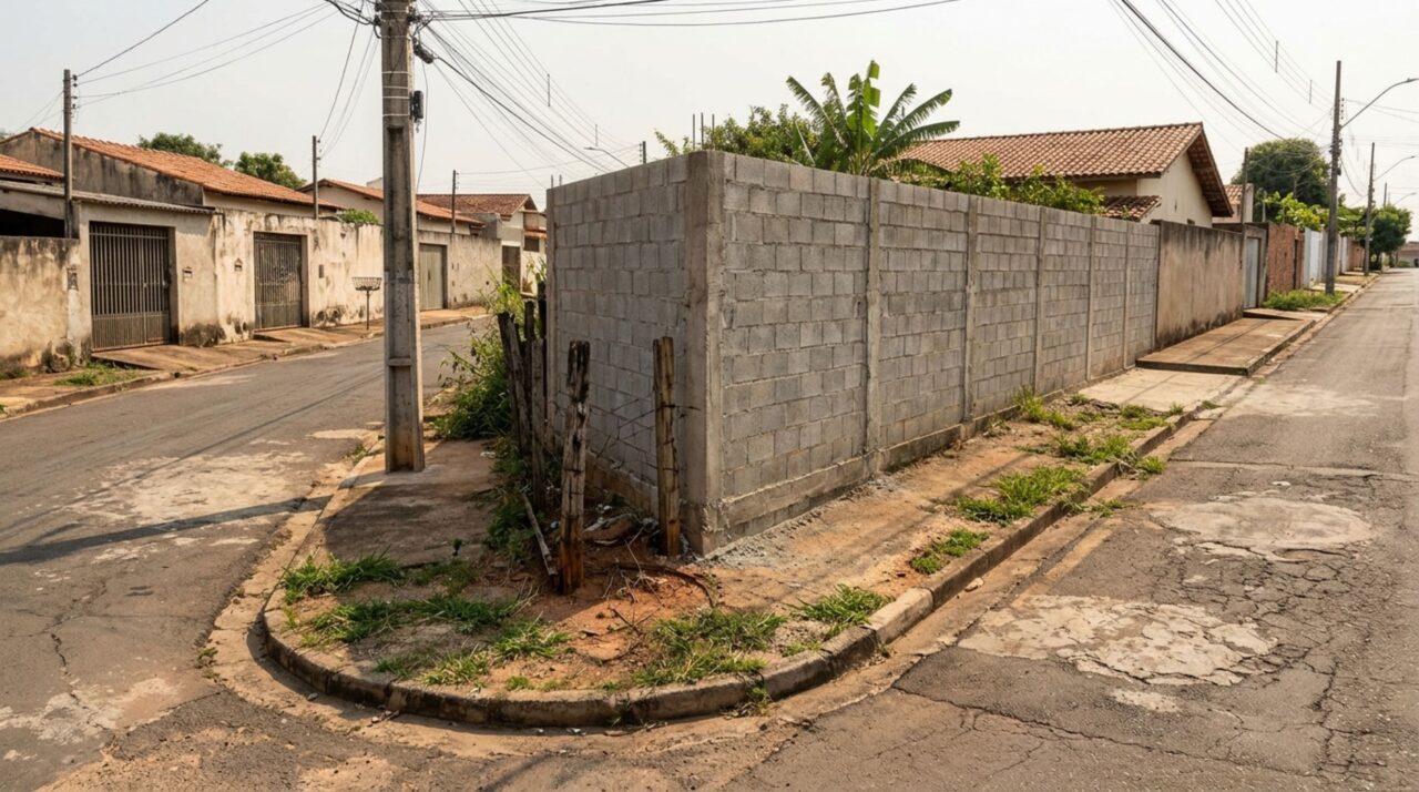 Família compra um terreno de esquina, constrói um muro seguindo a cerca antiga e descobre, durante o levantamento topográfico, que parte da estrutura ficou dentro da área pública