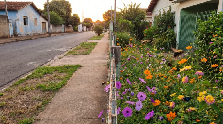 Um jardim plantado na faixa entre calçada e rua multiplicou por sete os insetos e praticamente dobrou o número de espécies encontradas ali