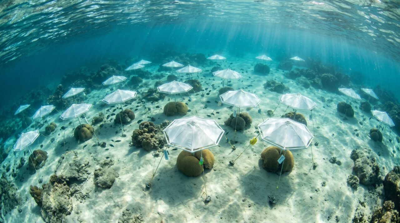 Guarda-sóis subaquáticos reduziram o branqueamento de corais durante o verão mais quente das Florida Keys, mostra teste real no oceano