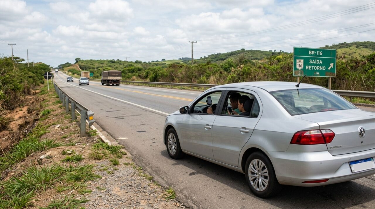 Casal para o carro no acostamento de uma rodovia para consultar o GPS após errar a saída e descobre que estar perdido não autoriza estacionar em qualquer lugar