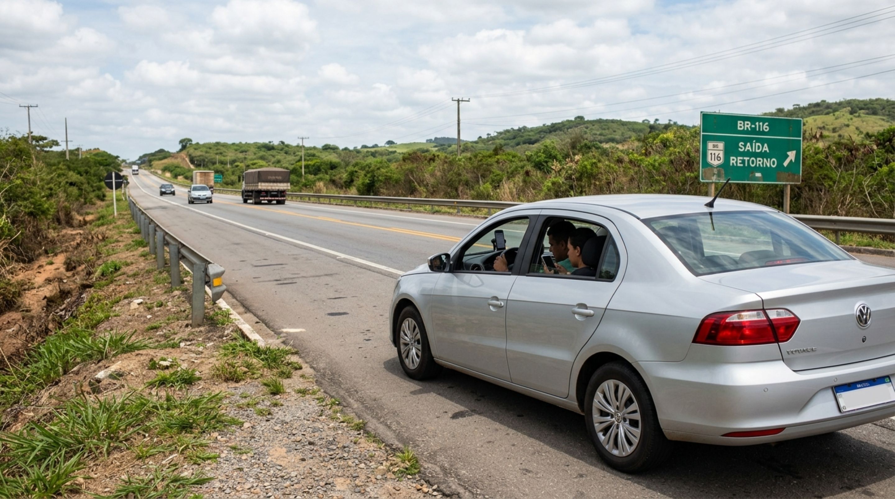 Casal para o carro no acostamento de uma rodovia para consultar o GPS após errar a saída e descobre que estar perdido não autoriza estacionar em qualquer lugar