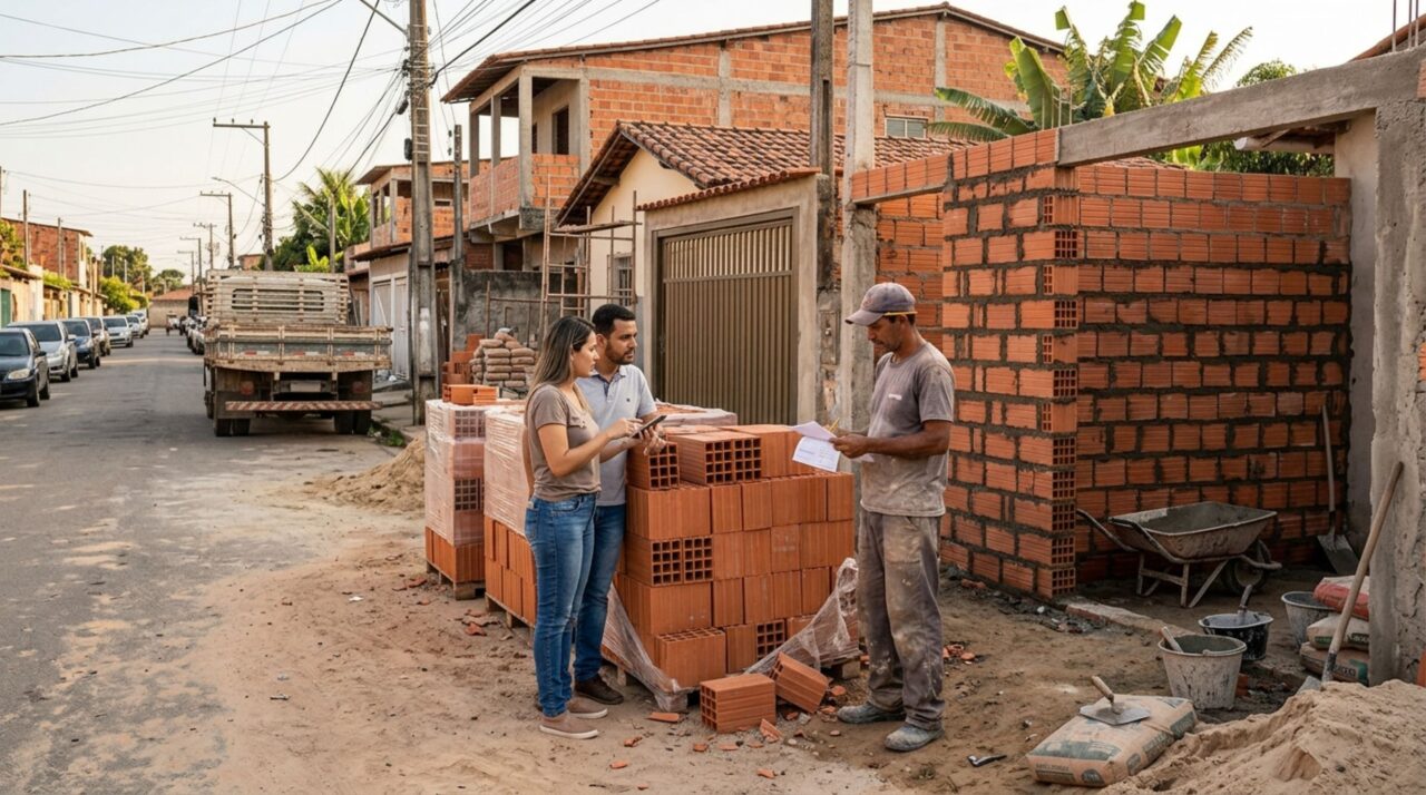 Família encomenda blocos cerâmicos para construir uma área de serviço, caminhão descarrega o pedido em uma obra da mesma rua e comprador descobre que parte do material já foi utilizada, mas recibo mostra quem recebeu a carga