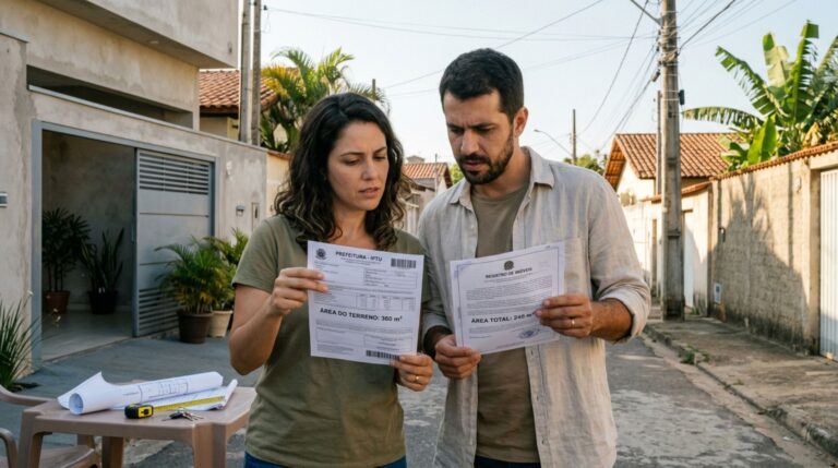 Casal compra lote com IPTU lançado sobre 360 metros quadrados, constrói a casa e descobre, ao conferir a matrícula, que a área registrada é menor que a usada no projeto