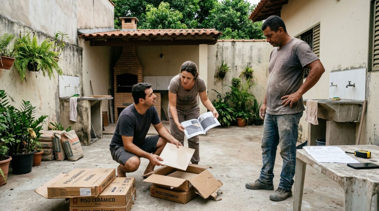 Família contrata uma empresa para instalar piso antiderrapante no quintal e percebe que o revestimento entregue é diferente daquele escolhido no catálogo e registrado na nota fiscal