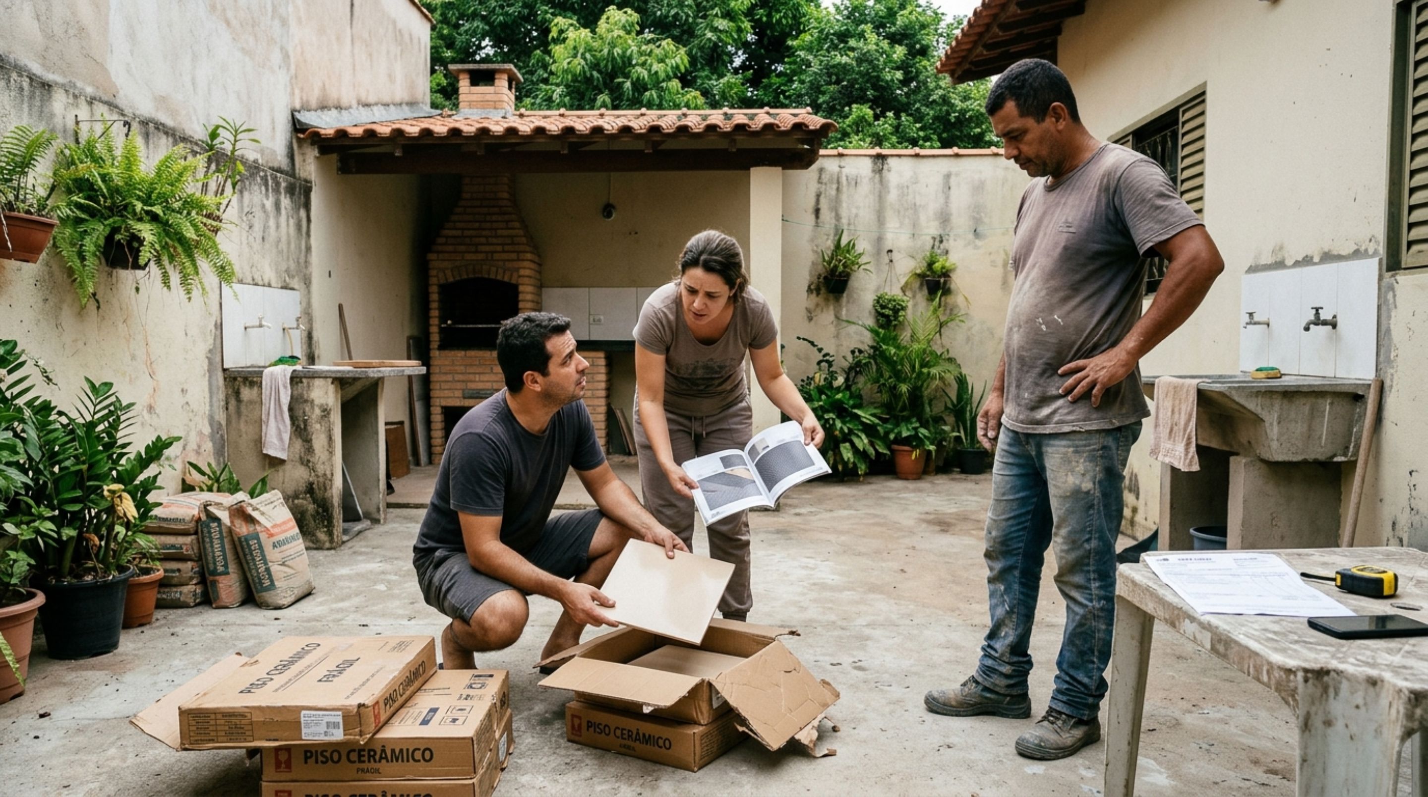 Família contrata uma empresa para instalar piso antiderrapante no quintal e percebe que o revestimento entregue é diferente daquele escolhido no catálogo e registrado na nota fiscal