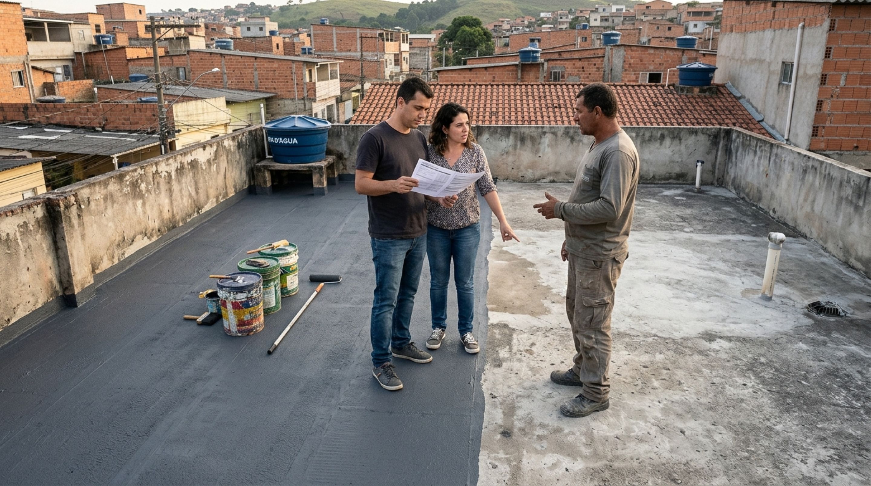 Casal contrata uma empresa para impermeabilizar a laje e percebe que o serviço foi realizado em uma área menor do que aquela prevista no orçamento assinado