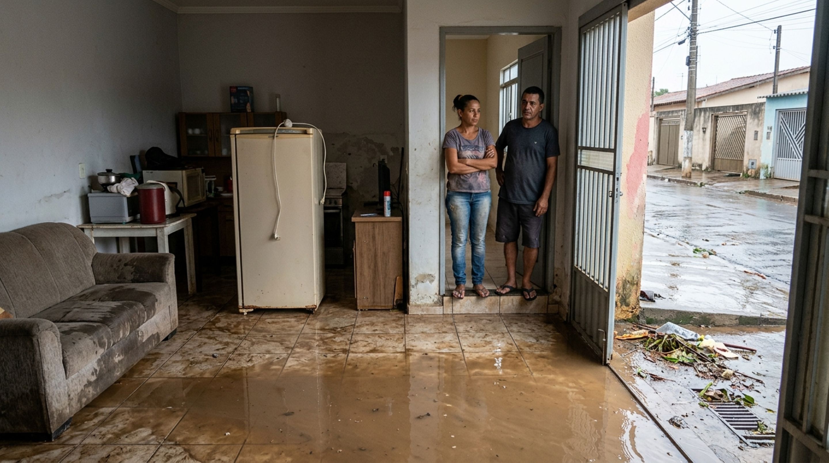 Família mora há anos em uma rua que alaga durante as chuvas, vê a água invadir a casa depois de um bueiro entupido transbordar e decide cobrar da prefeitura os móveis e eletrodomésticos perdidos
