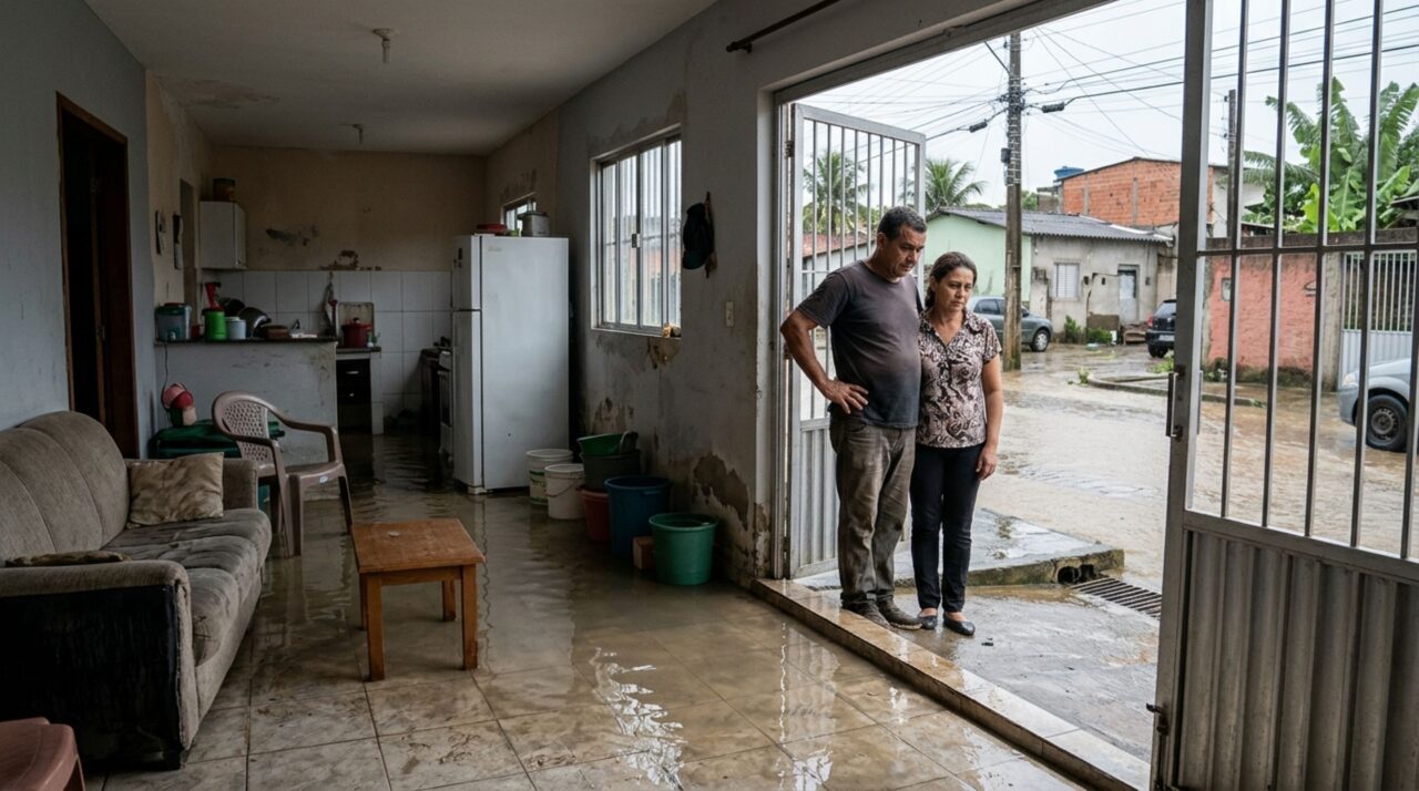 Família mora há anos em uma rua que alaga durante as chuvas, vê a água invadir a casa depois de um bueiro entupido transbordar e decide cobrar da prefeitura os móveis e eletrodomésticos perdidos