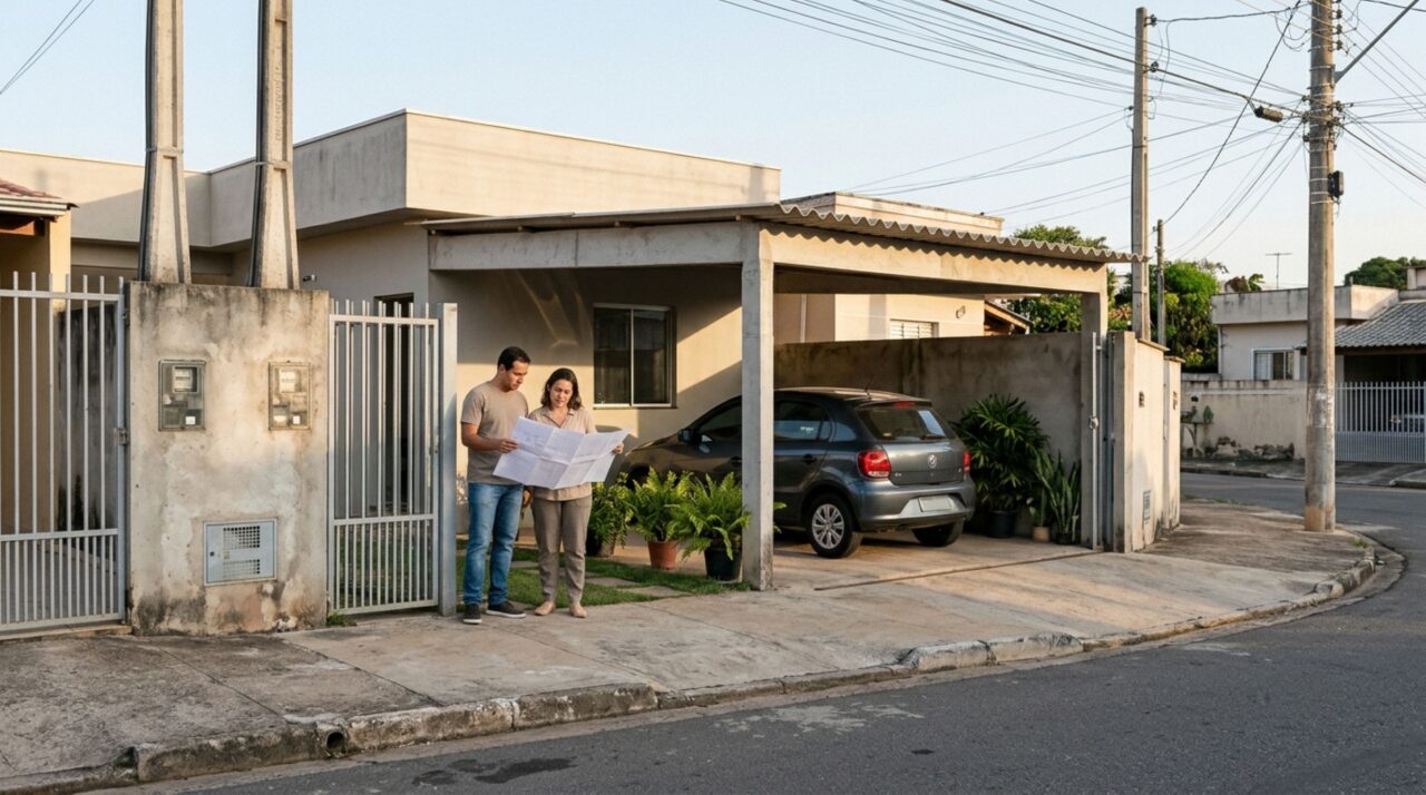 Família compra um lote em rua residencial, constrói a garagem na parte da frente e descobre que o projeto não respeita o recuo obrigatório quando tenta regularizar a obra