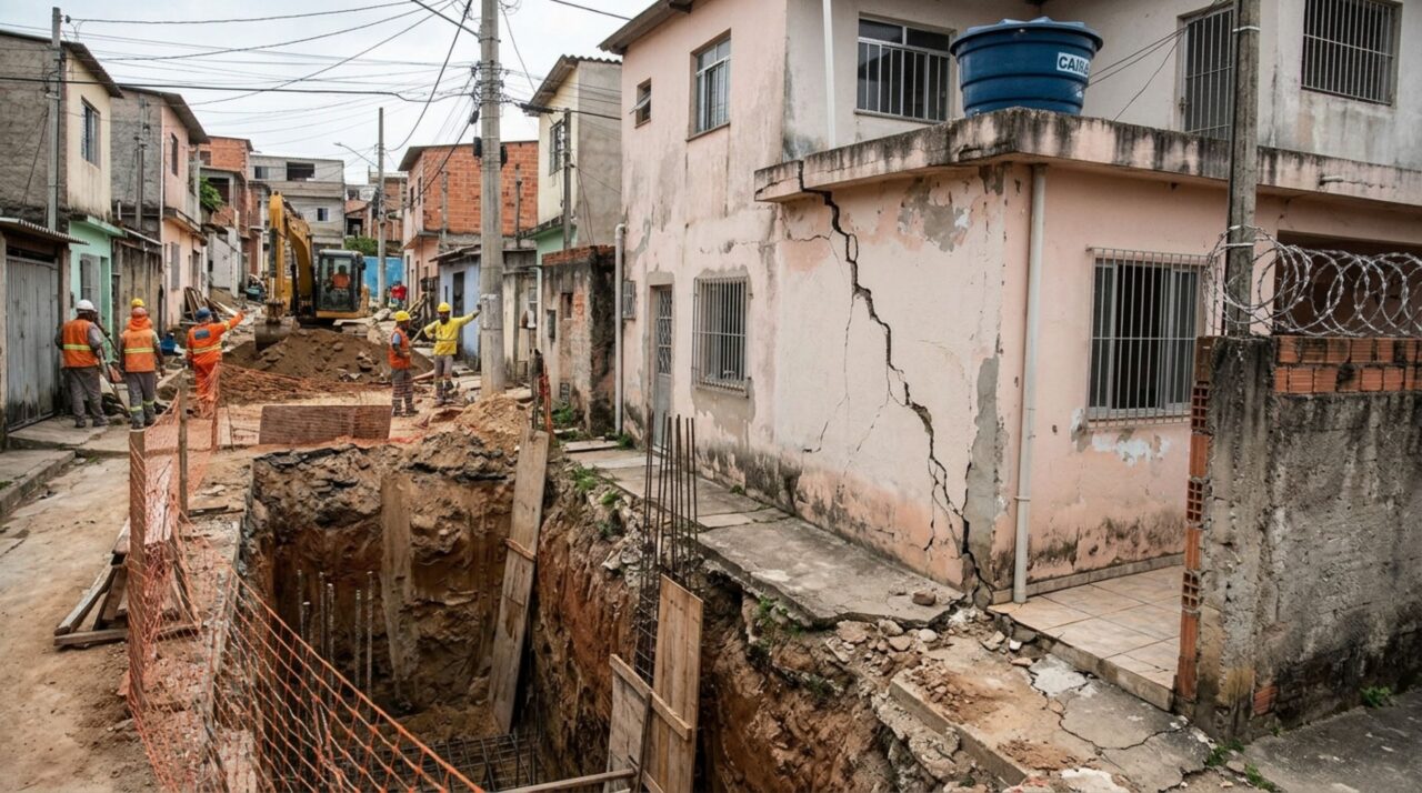 Obra começa no terreno ao lado e surgem sinais de que a estrutura pode atingir a casa vizinha: a lei permite exigir garantias antes do prejuízo acontecer