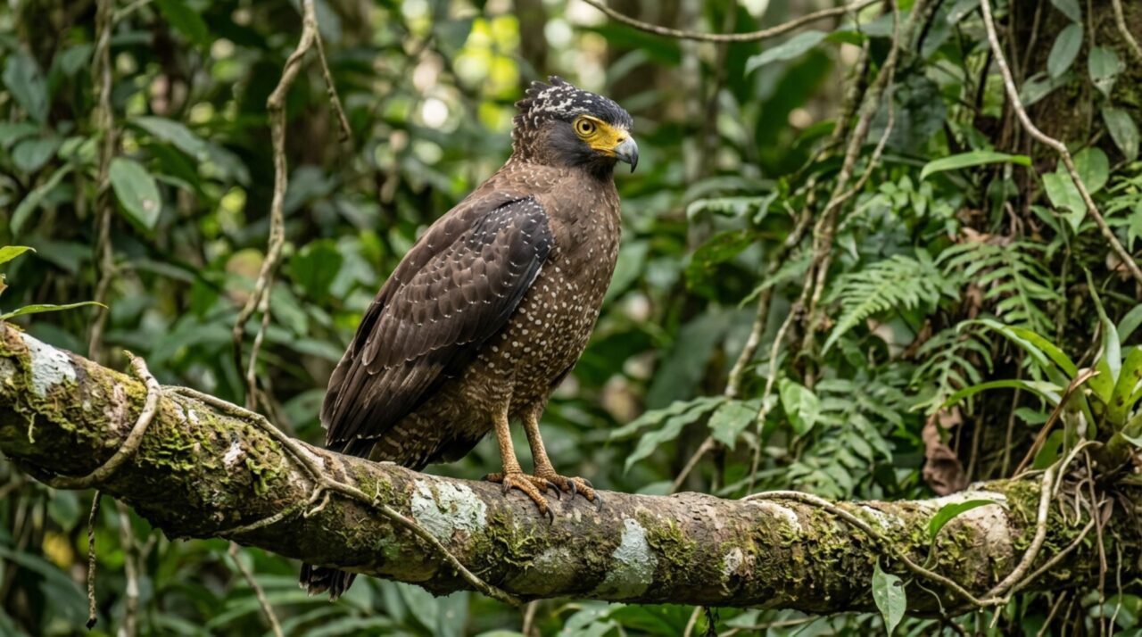 O Spilornis cheela é uma ave de rapina do Sudeste Asiático reconhecida pela crista, pelos olhos amarelos e pela alimentação que inclui serpentes e outros pequenos vertebrados